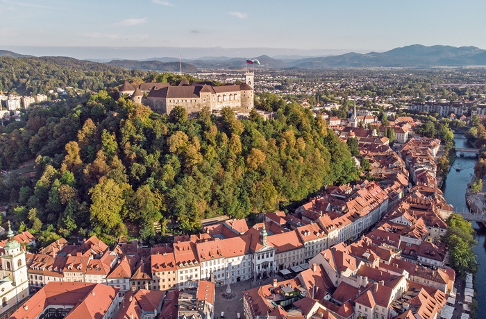 Udsigt over hovedstaden Ljubljana og slottet, Slovenien