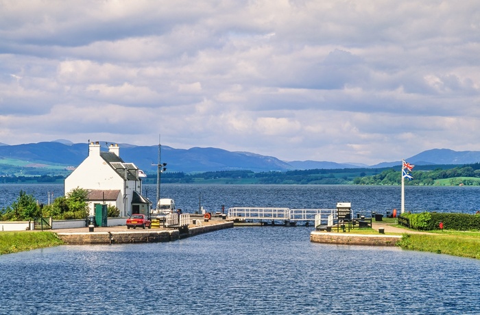 Skotland, Caledonian Canal -  slusen ved Clachnaharry før det bliver Nordsøen