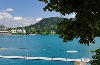 Tag en dukkert i Bledsøen ved byen af samme navn, Slovenien