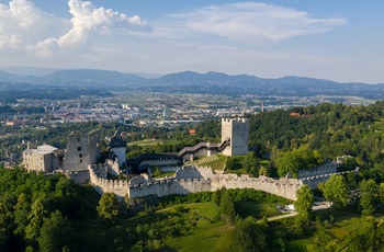 Udsigt til byen og Celje Slot i Slovenien