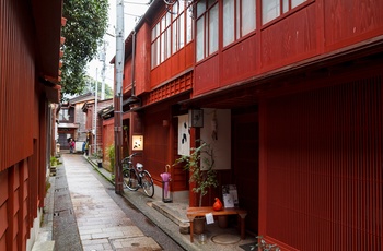 Higashi Chaya distriktet i Kanazawa, Japan AS