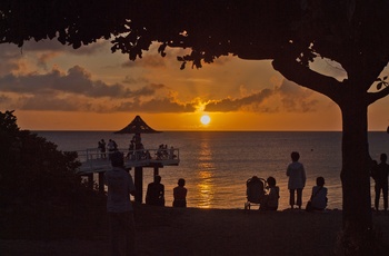 Lokale og rejsende nyder solnedgang på Ishigaki-øen, Okinawa - Japan AS