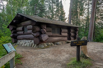 Gammel bjælkehytte i Itasca State Park, Minnesota