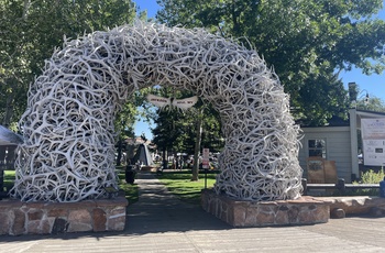 Jackson Town Square hvor der er 4 Antler Arches - Wyoming