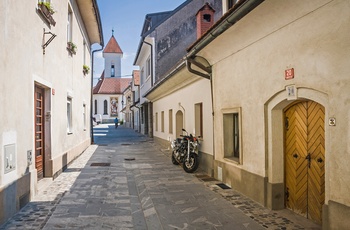 Smal gade i middelalderbyen Kamnik i Slovenien