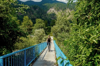 På cykeltur nær Kranjska Gora i de julianske Alper om sommeren, Slovenien