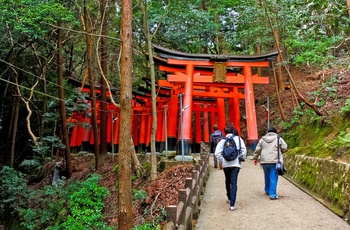 Turister på vej mod torri portene i Fushimi Inari-helligdommen, Kyoto i Japan 