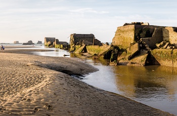 Gold Beach med Mulberry Harbour B ved Arromanches-les-Bains, Normandiet