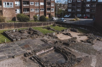 Skotland, Glasgow, Bearsden - ruinerne af et romersk bad ved forsvarslinjen Antonine Wall