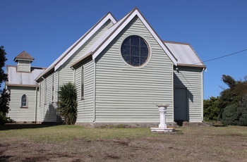 Lille kirke i kystbyen Stanley på Tasmanien